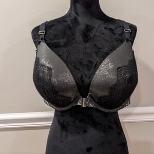 Metallic Silver & Black Lace Bra